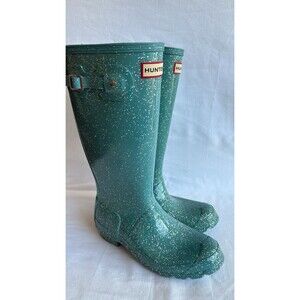 Hunter Tall Glitter Rain Boots Teal Green Waterproof Original Size US 5